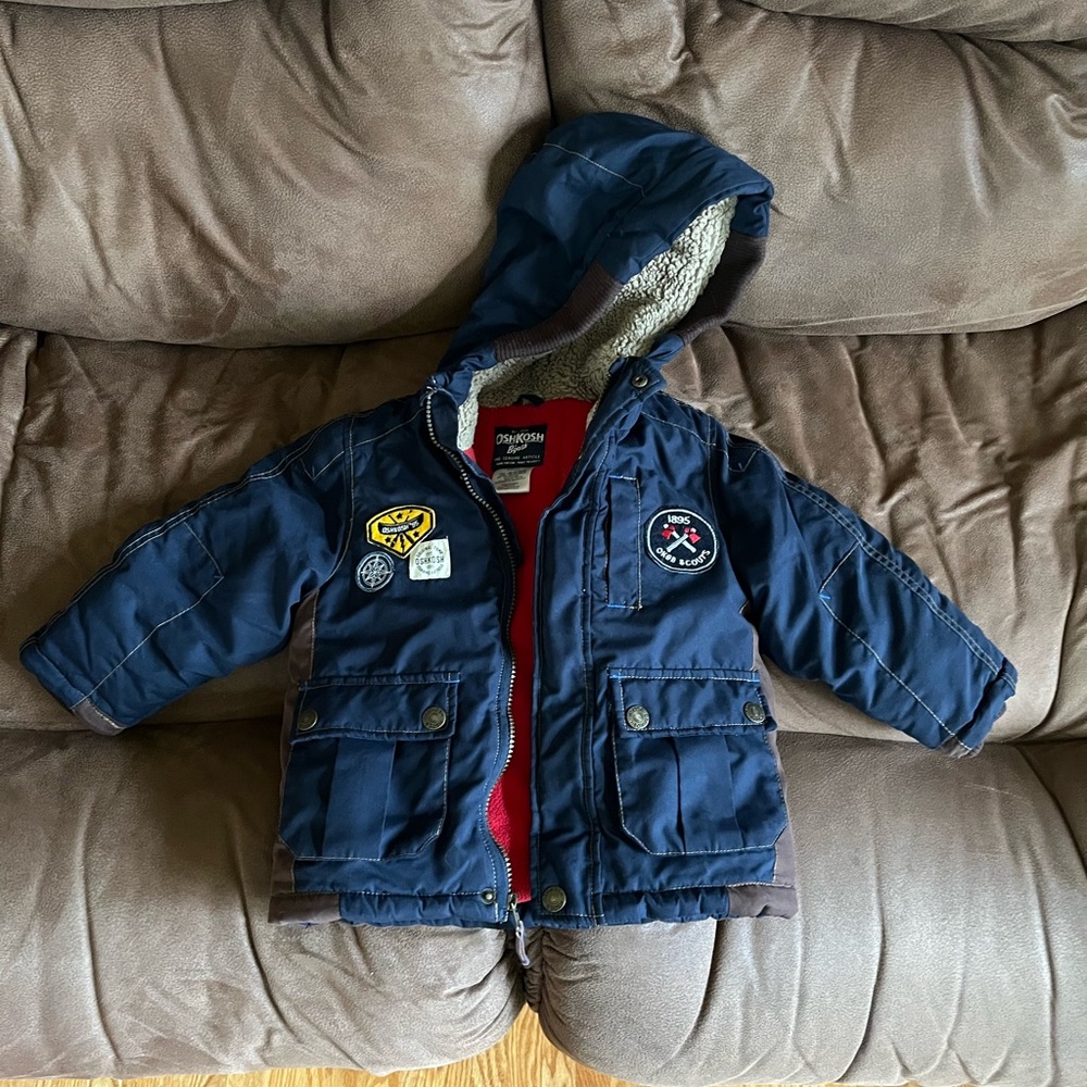 Oshkosh B’gosh Winter Coat - 3T - Navy blue/brown exterior, Red/tan interior